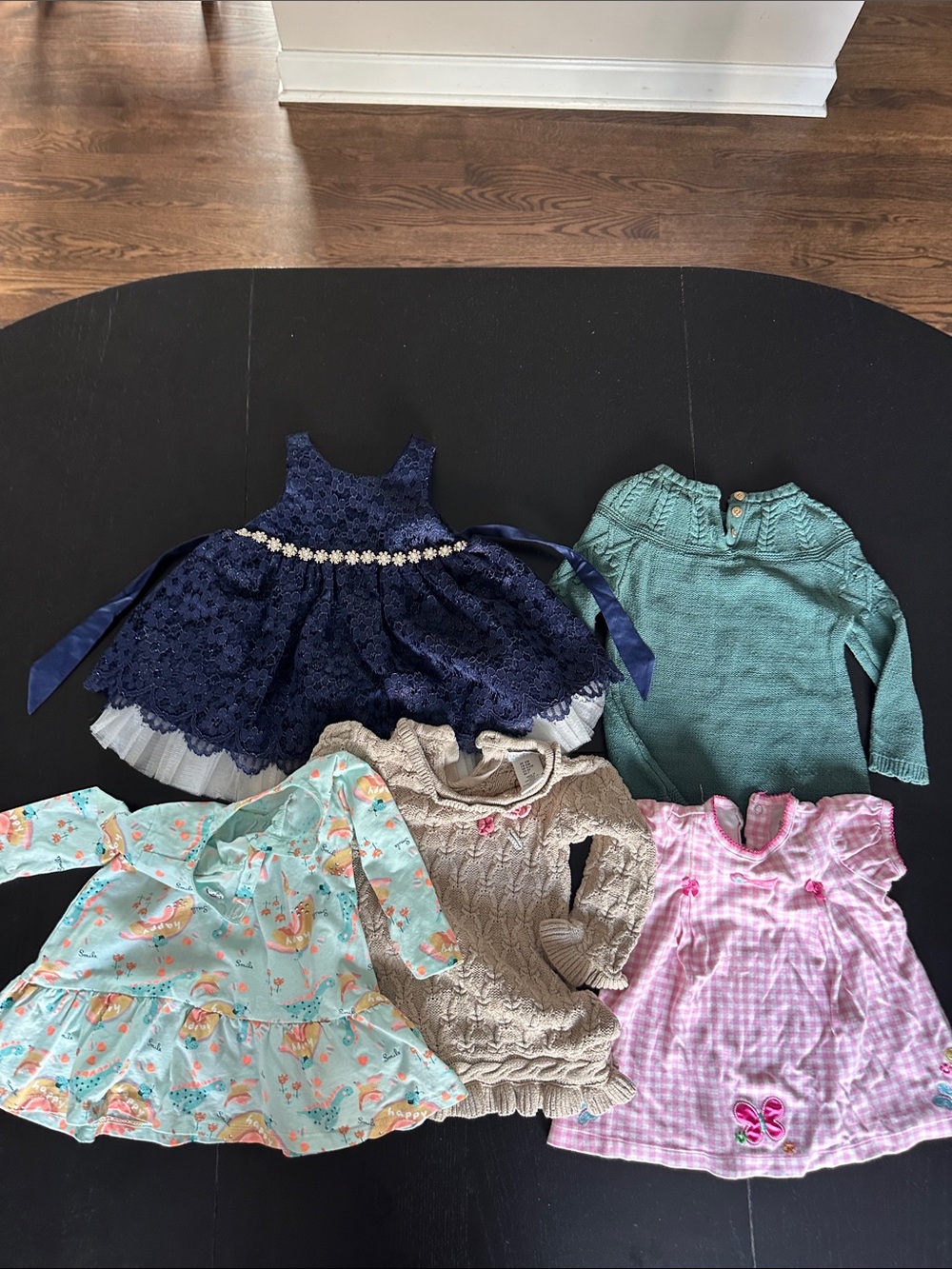 Lot of 5 Baby Girl Dresses and Sweaters - Navy, Mint, Pink, Cream, Aqua